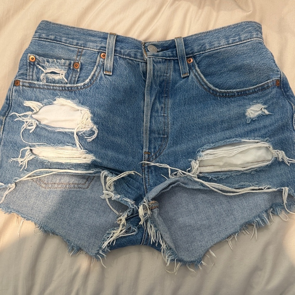 Levi's Women's 501 Light Blue Distressed Denim Cutoff Shorts